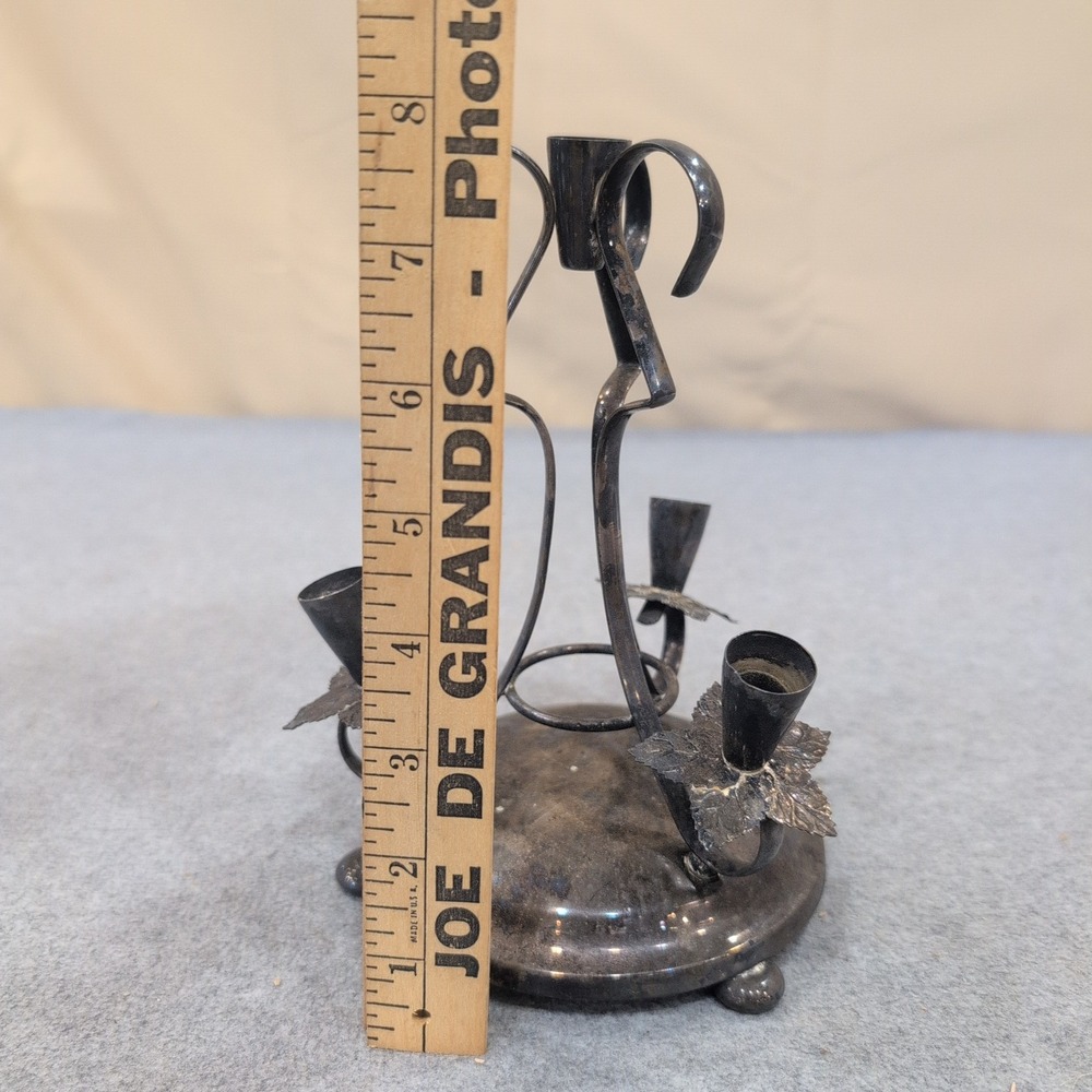Vintage Metal 4 Light Candelabra Leaf Detail Gothic Tabletop Centerpiece - Picture 6 of 7